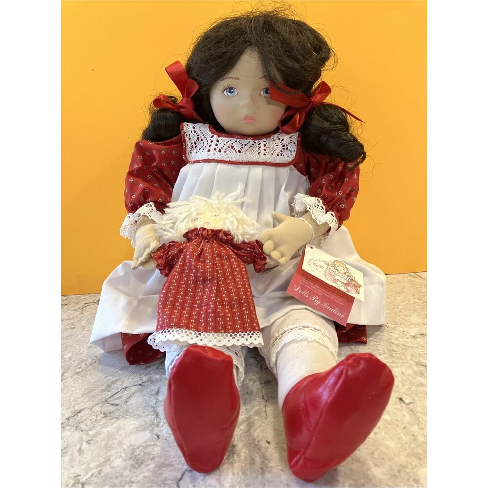 Dolls By Pauline Cloth Doll 1985 - 22” Blue Eyes Dark Hair Original Clothes